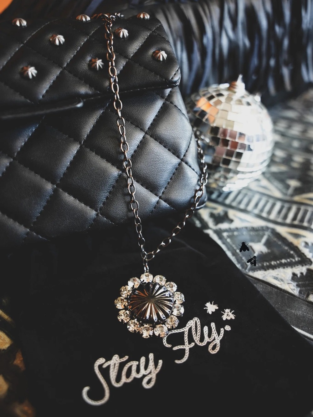 Crystal Pendant Necklace in Black - Women Jewelry